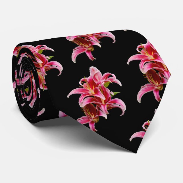 Cravate Élégant stargazer rose floral Lys orientaux (Roulé)