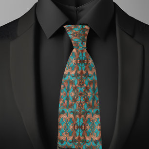 Cravate Élégant Turquoise et Motif en cuivre