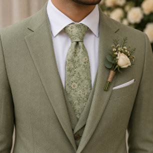 Cravate Élégant Vert Sauge Doux Botanique Vintage