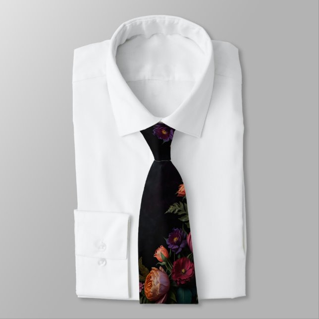 Cravate Elegant victorian moody dark roses botanical  (Attaché)