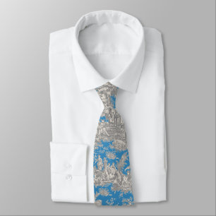 Cravate Elégant vintage turquoise toile de jouy imprimé