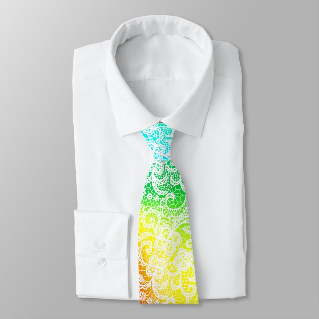 Cravate Elegant White Lace On Rainbow Abstract (Attaché)