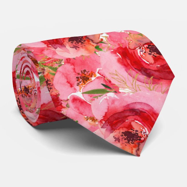 Cravate Elégante aquarelle florale rose (Roulé)