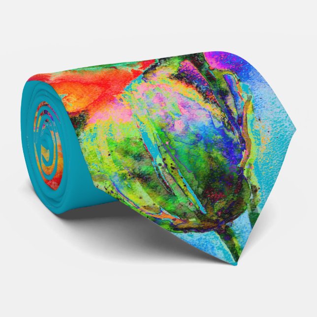 Cravate Elégante aquarelle rouge florale (Roulé)