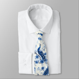 Cravate Elégante Chinoiserie Française Bleu Peacock Aquare