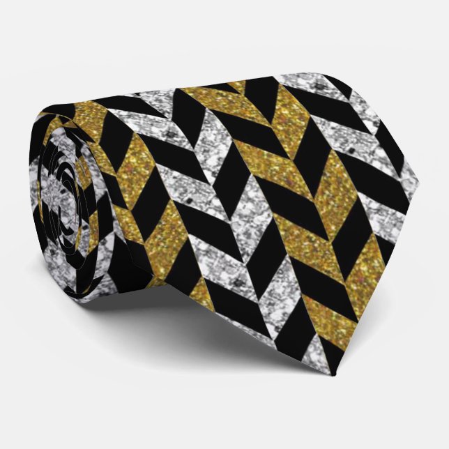 Cravate élégante de partie de noir argenté d'or (Roulé)
