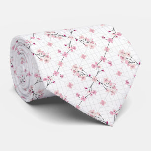 Cravate Élégante Fleur de Cerisier Japonaise Rose Pastel
