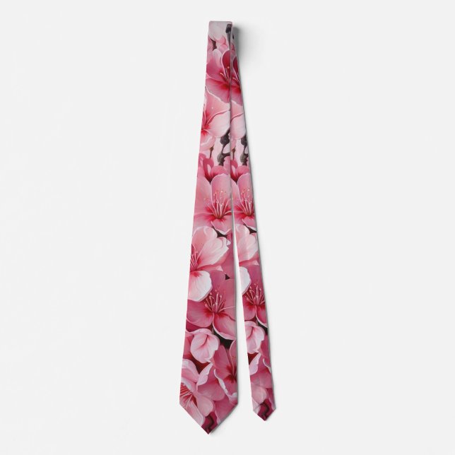 Cravate Élégante Fleurs de fleurs de cerisier rose (Devant)