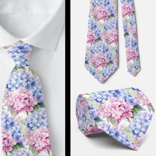 Cravate Élégante Hydrangée rose Bleu (Créateur téléchargé)