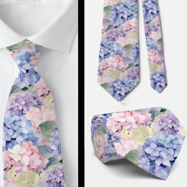 Cravate Élégante Hydrangée violette rose bleu (Créateur téléchargé)
