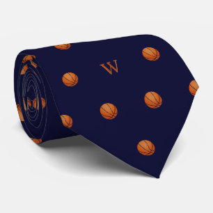 Cravate Élégante initiale monogrammée de basket-ball orang