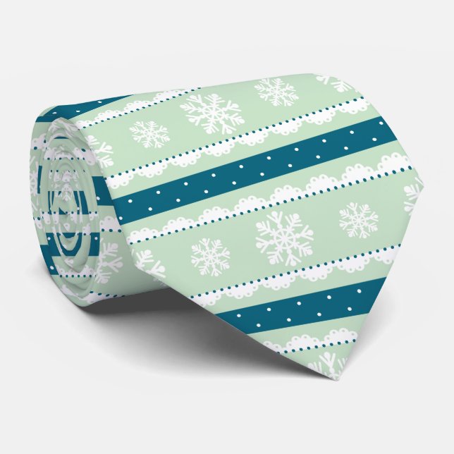 Cravate Élégante Monnaie Turquoise White Snowflakes (Roulé)