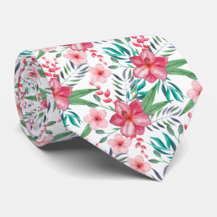 Cravate élégante motif carrelée de fleurs tropicales