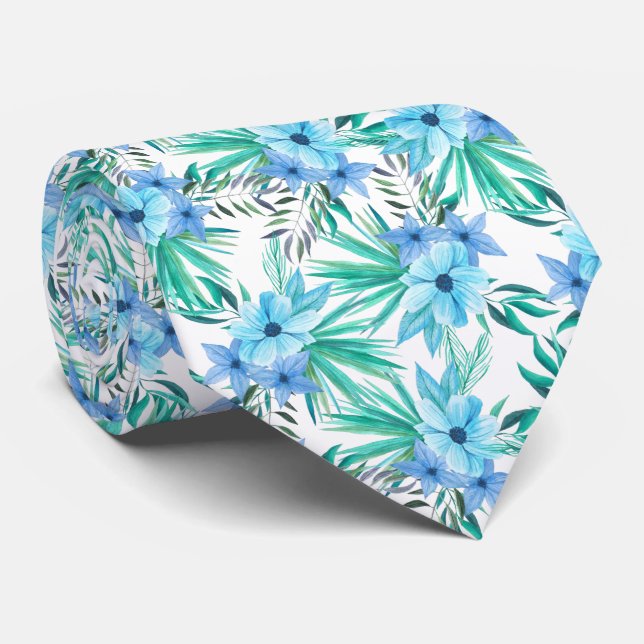 Cravate élégante motif carrelée de fleurs tropicales (Roulé)