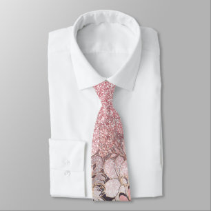 Cravate Élégante Parties scintillant dorée rose floral Gra