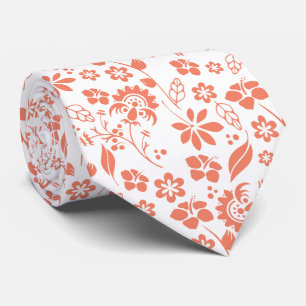 Cravate Elégante Pêche De Corail Fleurs Tropicales