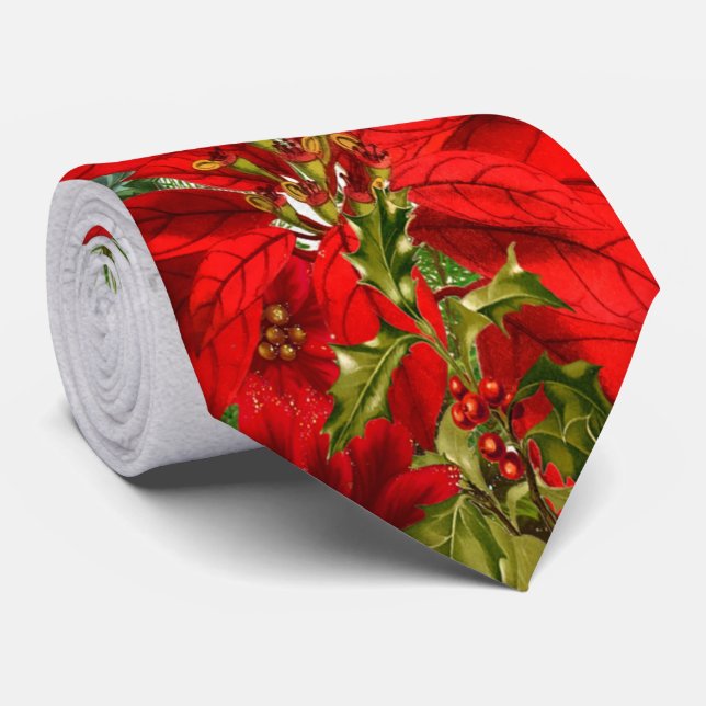 Cravate Elégante Poinsettia et Fête des Flammes de Neige (Roulé)