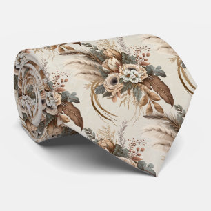 Cravate Élégantes Fleurs Foliage et Plumes Motif