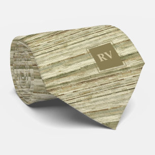 Cravate Élégantes rayures marron et taupe monogrammées