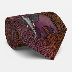 Cravate Eléphant de Patchwork Africain (Plum, Orange, Grey