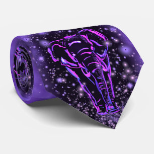 Cravate Eléphants Neon Violet Rose Marchant À La Nuit Étin