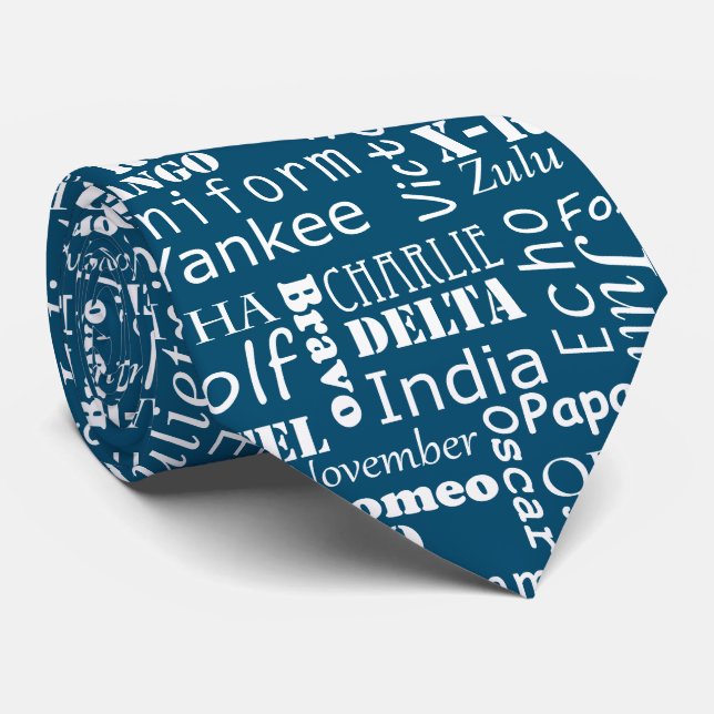 Cravate Élève-pilote de l'Alphabet phonétique bleu de la M (Roulé)