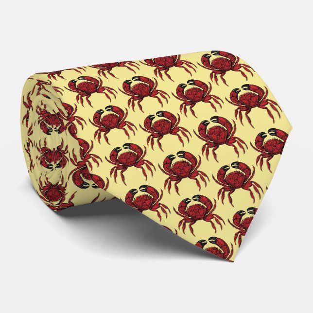Cravate Emblème de crabe rouge dessiné crabe (Roulé)