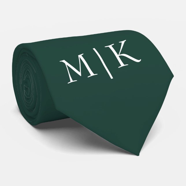 Cravate Emerald Green et White | Monogramme moderne (Roulé)