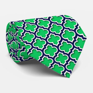 Cravate Emerald Green Navy White Quatrefoil marocain #5DS