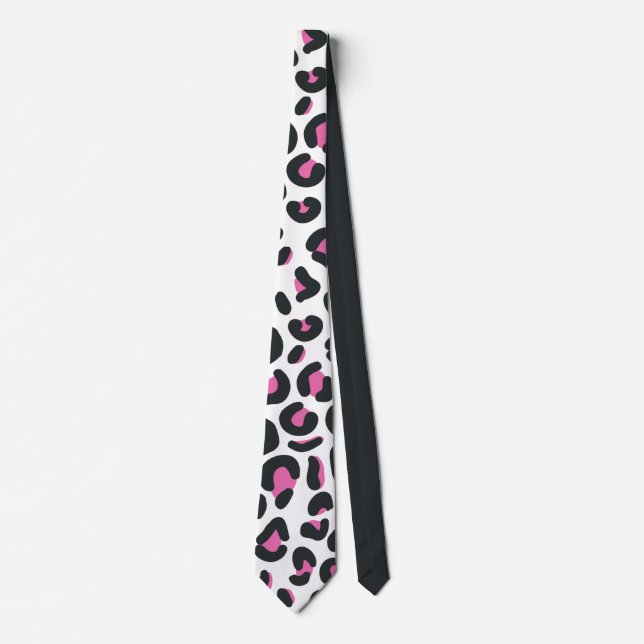 Cravate Empreinte de léopard noir et rose (Devant)