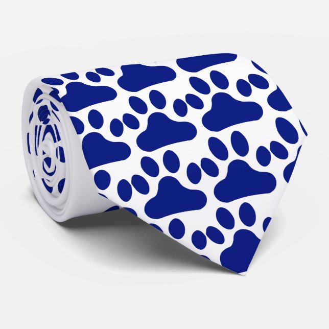 Cravate Empreinte de patte bleu (Roulé)