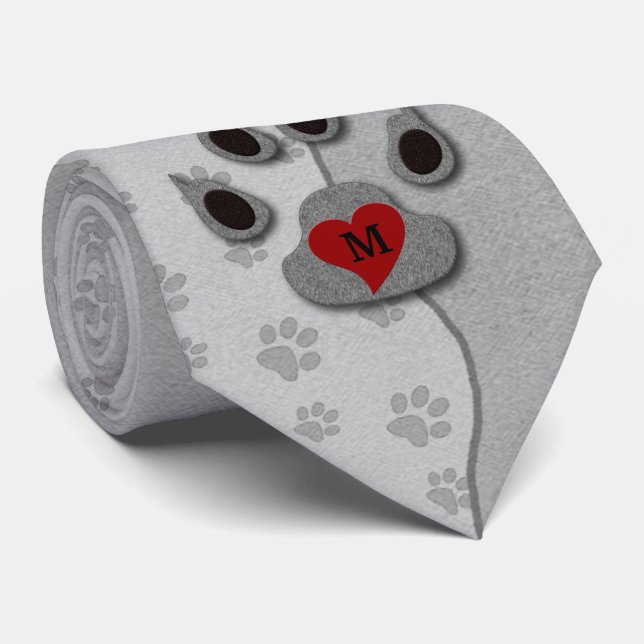 Cravate Empreinte de patte gris Amoureux des chiens Cravat (Roulé)