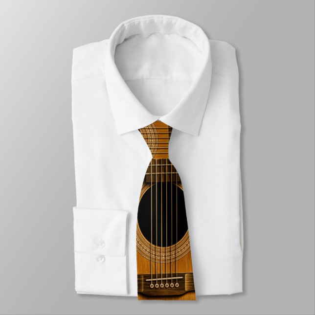 Cravate en bois naturelle de musique de guitare (Attaché)
