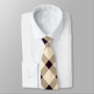 Cravate En vichy diagonale beige, crème et marron foncé