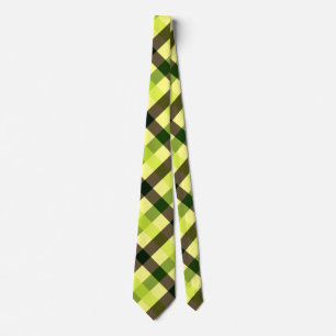 Cravate En vichy diagonale jaune, Brown et verte