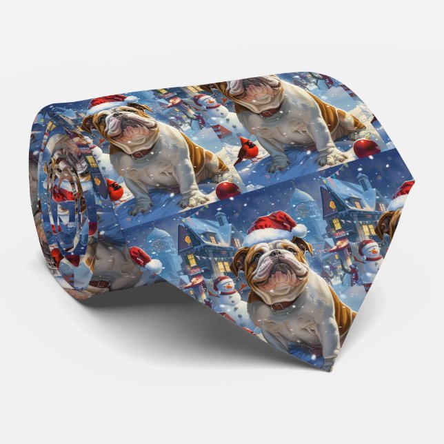 Cravate English Bulldog Winter Wonderland Christmas Joie (Roulé)