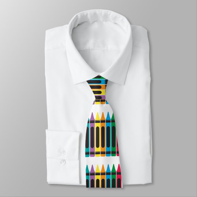 Cravate Enseignant coloré Crayon Motif scolaire Retro (Attaché)