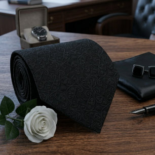Cravate Enterrement noir Paisley 