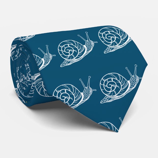 Cravate Escargots du jardin blanc Motif bleu (Roulé)