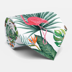 Cravate Été tropical Flamant rose rose + aquarelle Zebra