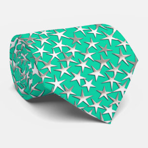 Cravate étoiles d'argent sur turquoise