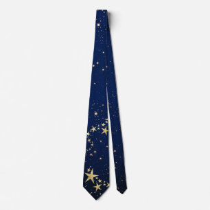 Cravate Étoiles d'or de Noël en bleu