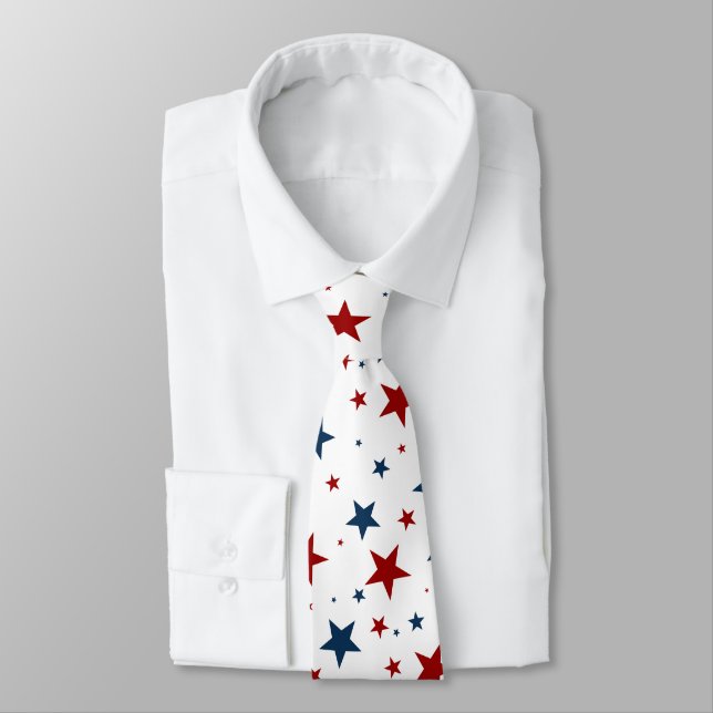 Cravate Étoiles patriotiques Rouge Blanc Bleu Motif (Attaché)