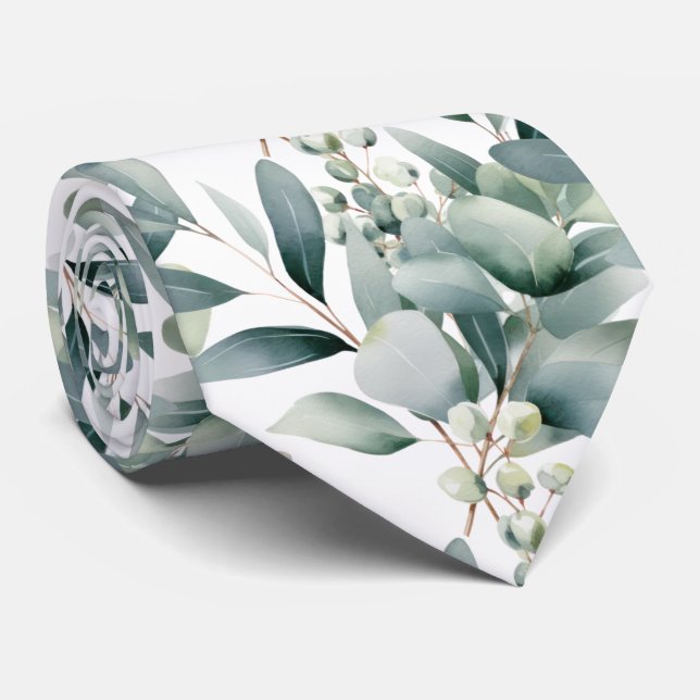 Cravate Eucalyptus Greenery Classic Formal Floral Neck Tie (Roulé)