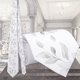 Cravate Eucalyptus Gris Clair sur Mariage Blanc Pur