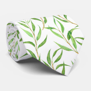 Cravate Eucalyptus motif aquarelle sur blanc