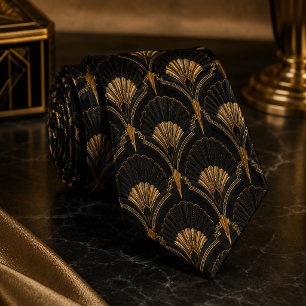 Cravate Éventail Art Déco Or Noir Luxe Mariage Gatsby