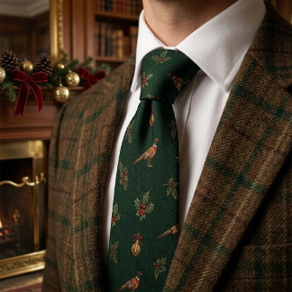 Cravate Faisan de Noël en forêt de houx Old Money