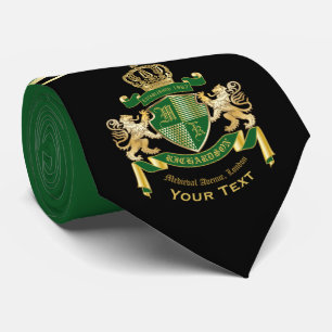 Cravate Faites votre propre blason Green Gold Lion Emblem