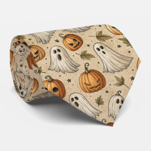 Cravate Fantômes vintages et Citrouilles Motif d'Halloween